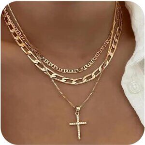 Layered Gold Necklaces for Women Dainty 14k Gold/Silver Plated Stackable Choker